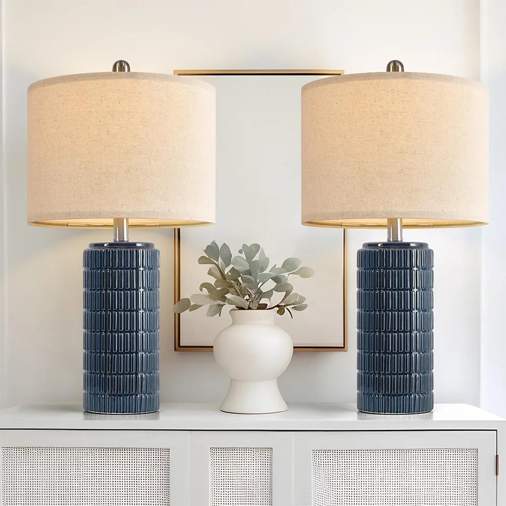 Retro Stoff Kunst Keramiktischlampe – Elegante Lichtquelle für Stilvolles Ambiente 4