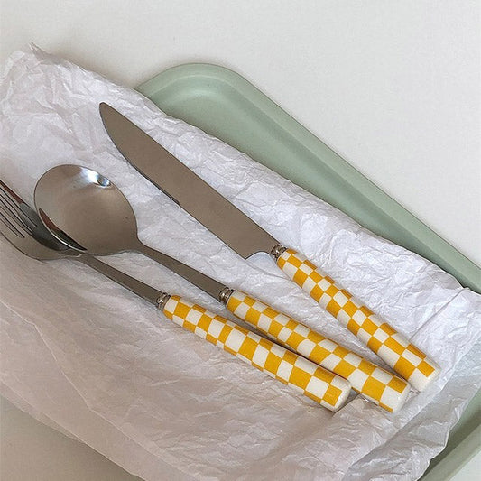 Schachbrett Edelstahlbesteck Set – Elegantes Design Für Schachliebhaber 0