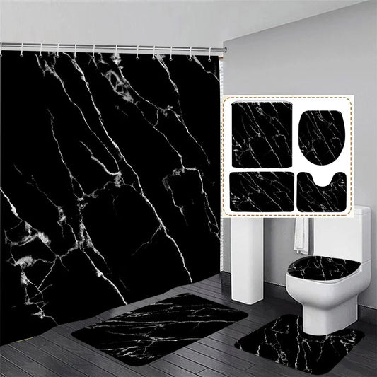 Schwarz-Weißer Marmor Duschvorhang-Set – Elegantes Badezimmer-Dekor für Stil 0