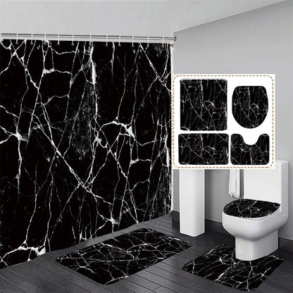 Schwarz-Weißer Marmor Duschvorhang-Set – Elegantes Badezimmer-Dekor für Stil 1