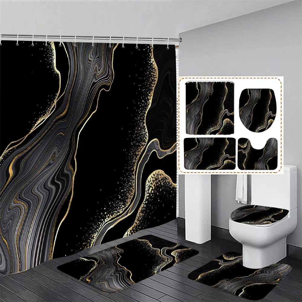 Schwarz-Weißer Marmor Duschvorhang-Set – Elegantes Badezimmer-Dekor für Stil 14