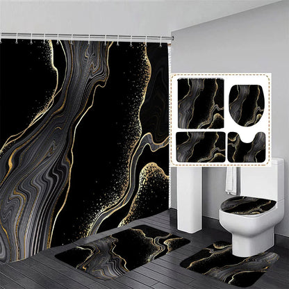 Schwarz-Weißer Marmor Duschvorhang-Set – Elegantes Badezimmer-Dekor für Stil 14