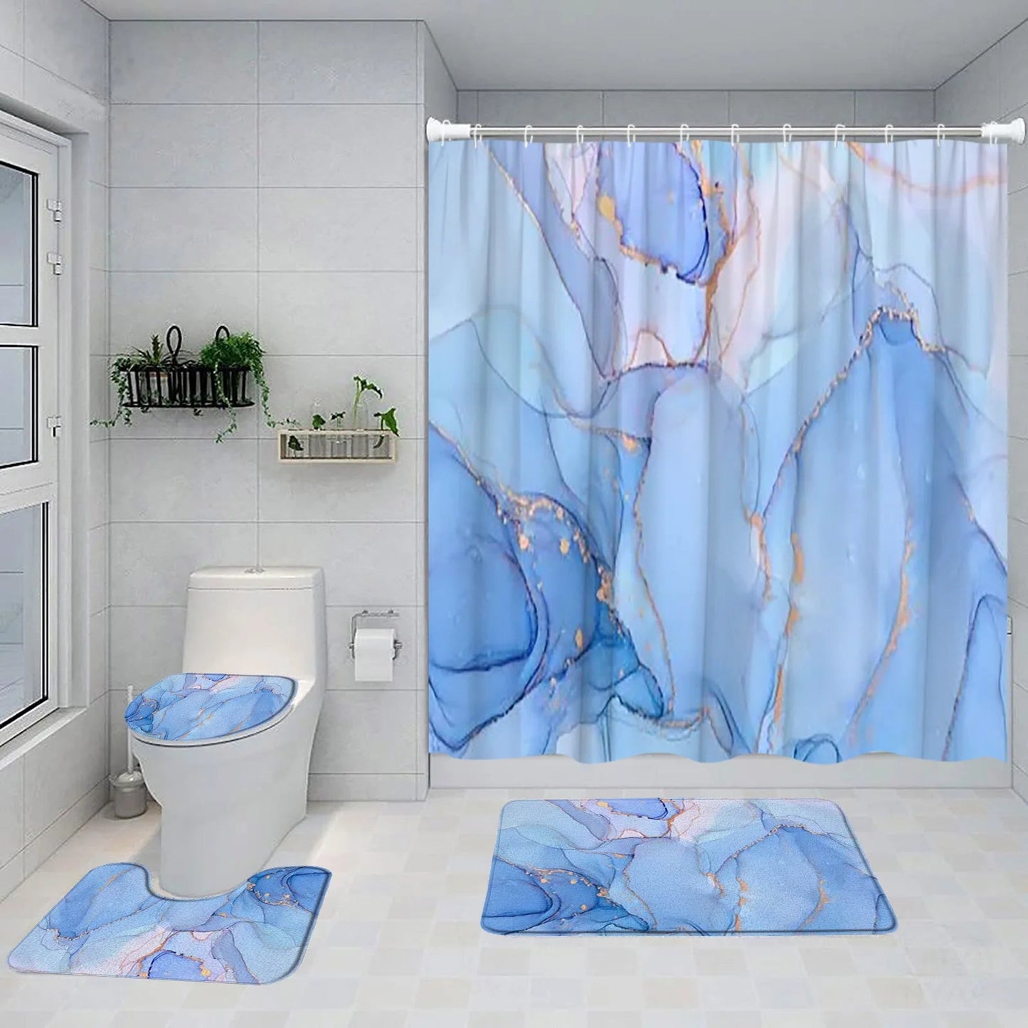Schwarz-Weißer Marmor Duschvorhang-Set – Elegantes Badezimmer-Dekor für Stil 16