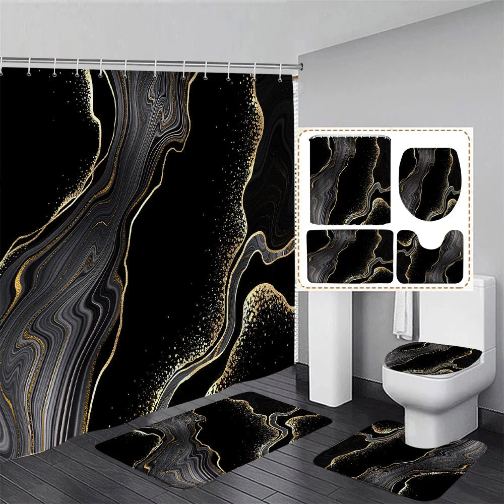 Schwarz-Weißer Marmor Duschvorhang-Set – Elegantes Badezimmer-Dekor für Stil 2