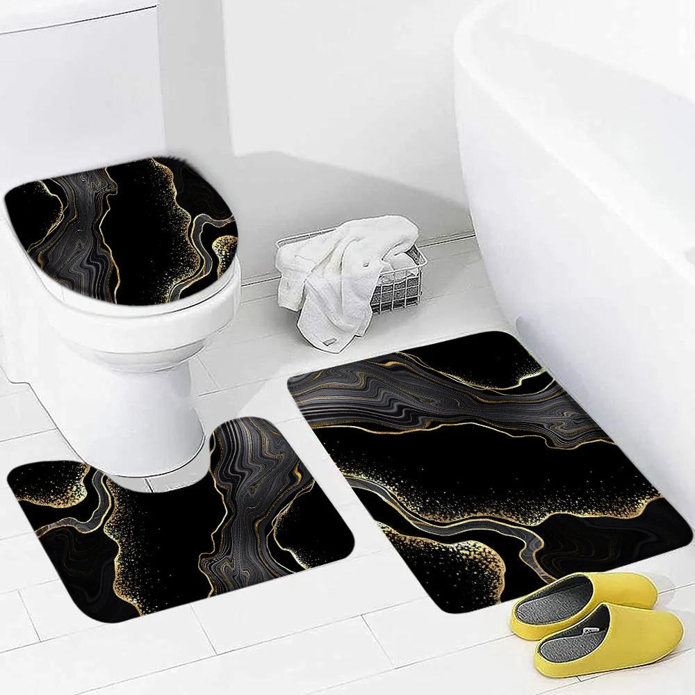 Schwarz-Weißer Marmor Duschvorhang-Set – Elegantes Badezimmer-Dekor für Stil 25