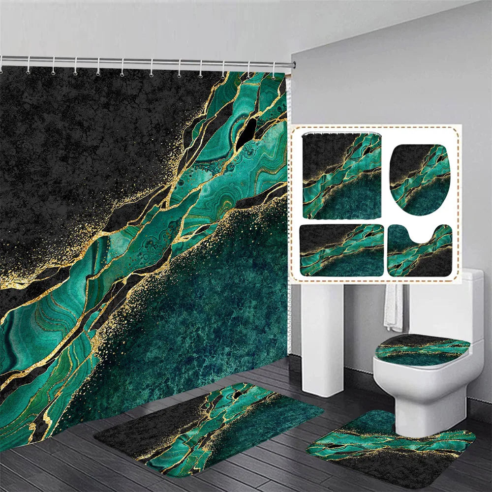Schwarz-Weißer Marmor Duschvorhang-Set – Elegantes Badezimmer-Dekor für Stil 3
