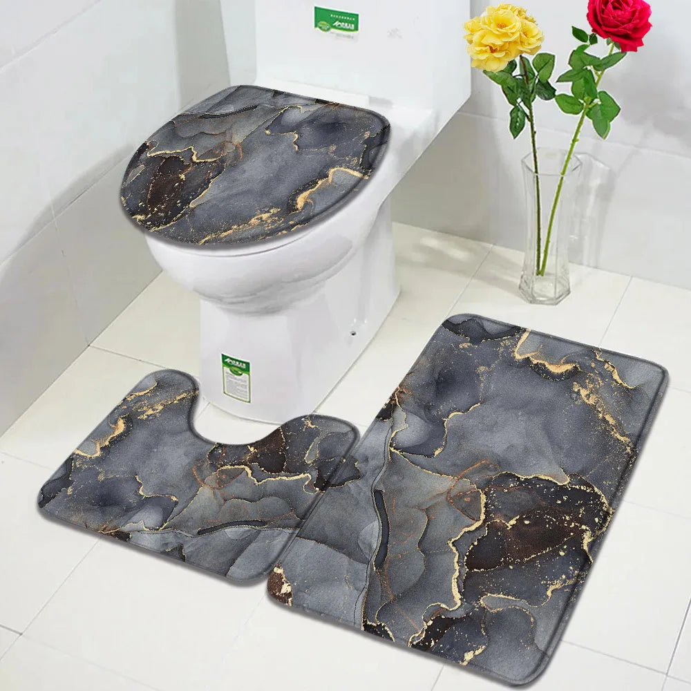 Schwarz-Weißer Marmor Duschvorhang-Set – Elegantes Badezimmer-Dekor für Stil 30