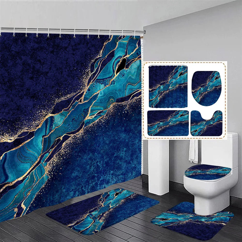 Schwarz-Weißer Marmor Duschvorhang-Set – Elegantes Badezimmer-Dekor für Stil 35