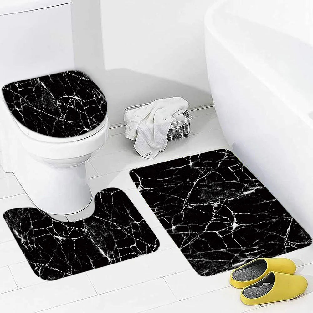 Schwarz-Weißer Marmor Duschvorhang-Set – Elegantes Badezimmer-Dekor für Stil 36