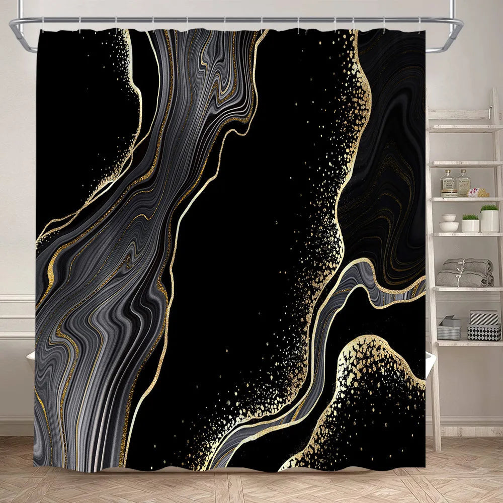 Schwarz-Weißer Marmor Duschvorhang-Set – Elegantes Badezimmer-Dekor für Stil 38