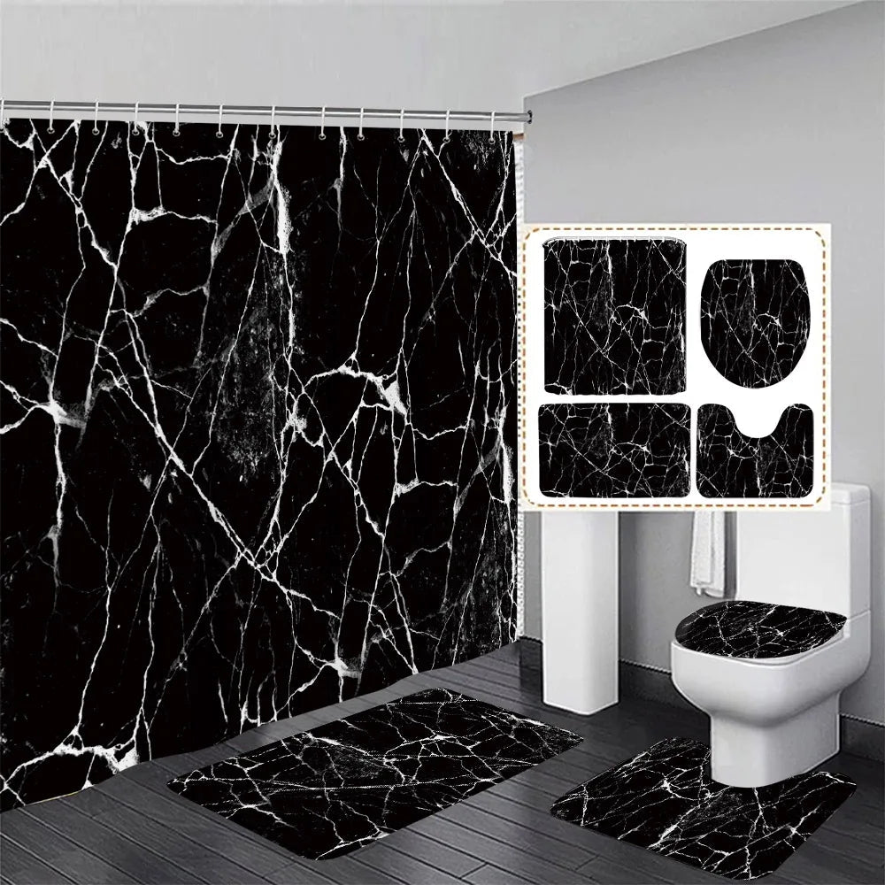 Schwarz-Weißer Marmor Duschvorhang-Set – Elegantes Badezimmer-Dekor für Stil 45