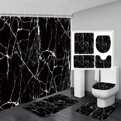 Schwarz-Weißer Marmor Duschvorhang-Set – Elegantes Badezimmer-Dekor für Stil 45