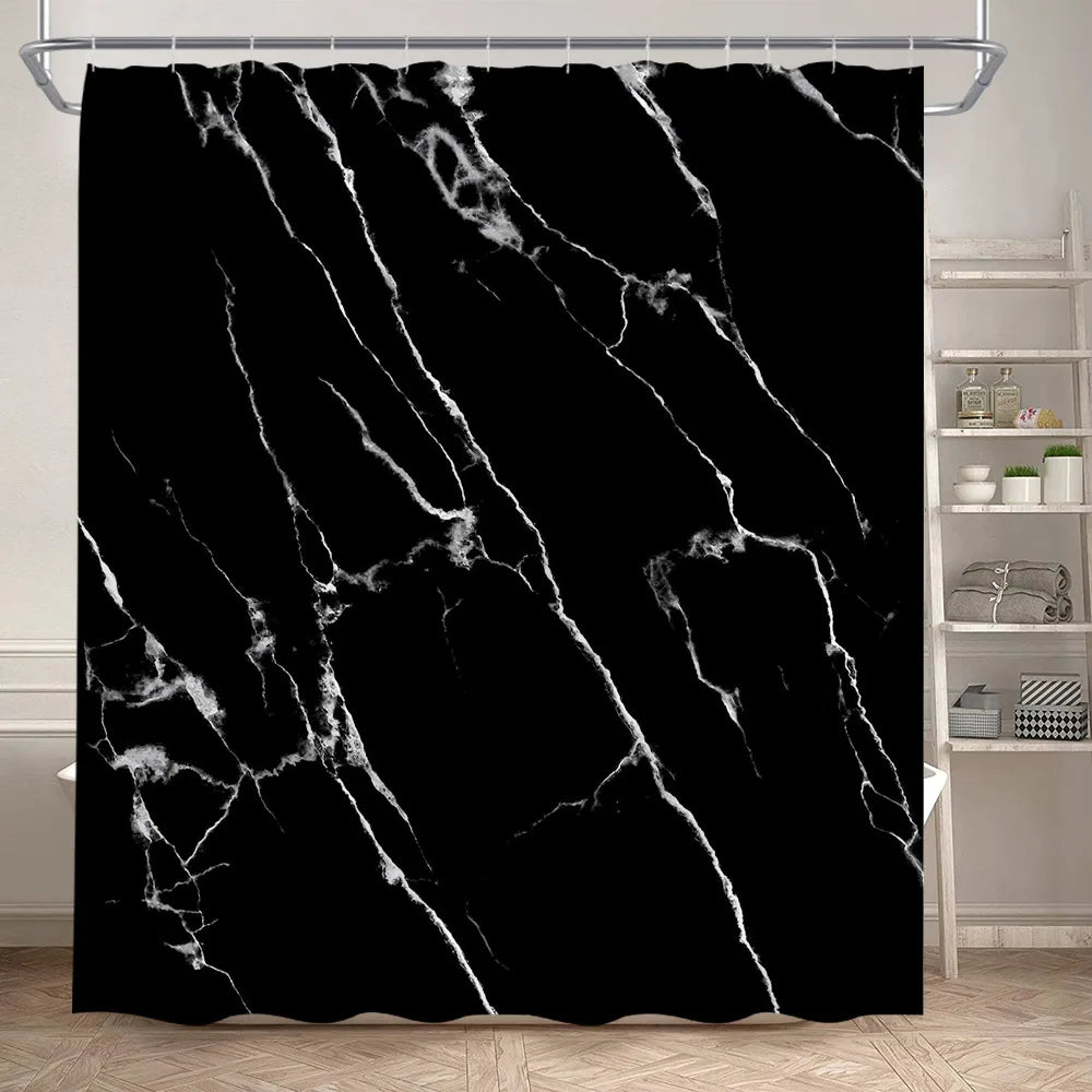 Schwarz-Weißer Marmor Duschvorhang-Set – Elegantes Badezimmer-Dekor für Stil 7