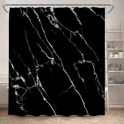 Schwarz-Weißer Marmor Duschvorhang-Set – Elegantes Badezimmer-Dekor für Stil 7