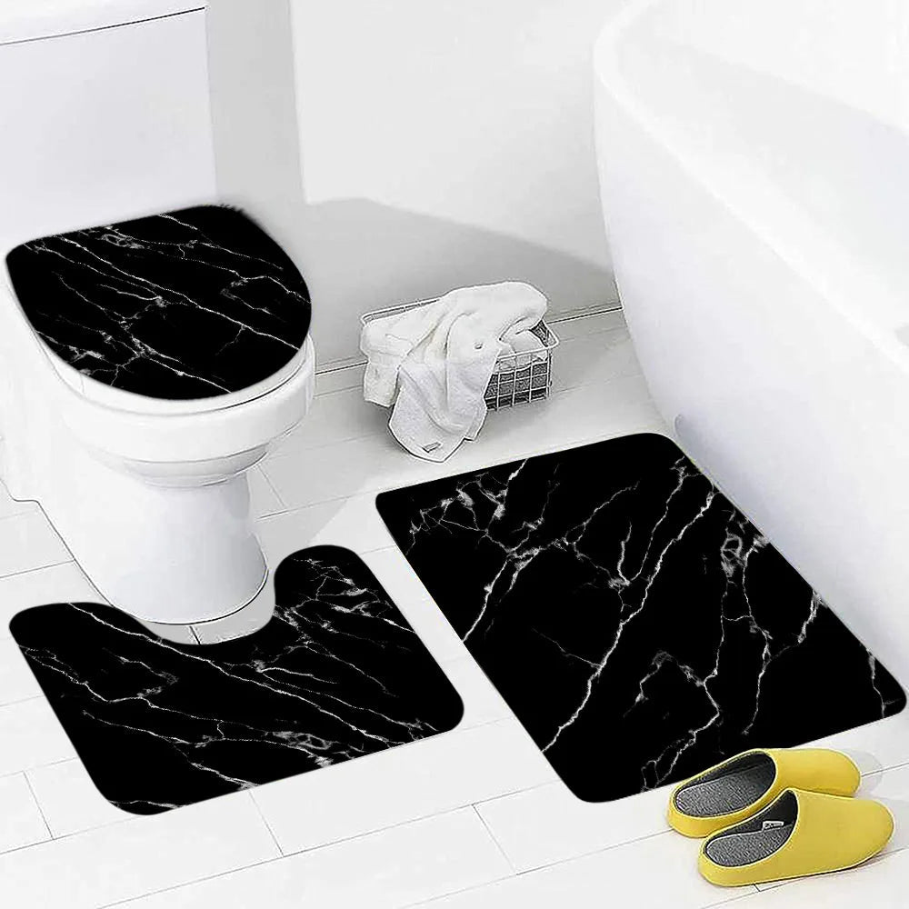 Schwarz-Weißer Marmor Duschvorhang-Set – Elegantes Badezimmer-Dekor für Stil 8