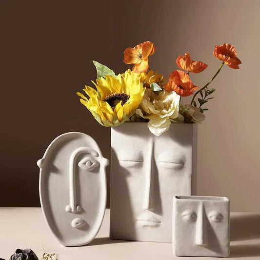 Skulpturale Keramik-Gesichtsvase – Kunstvolle Eleganz Für Ihr Zuhause 0