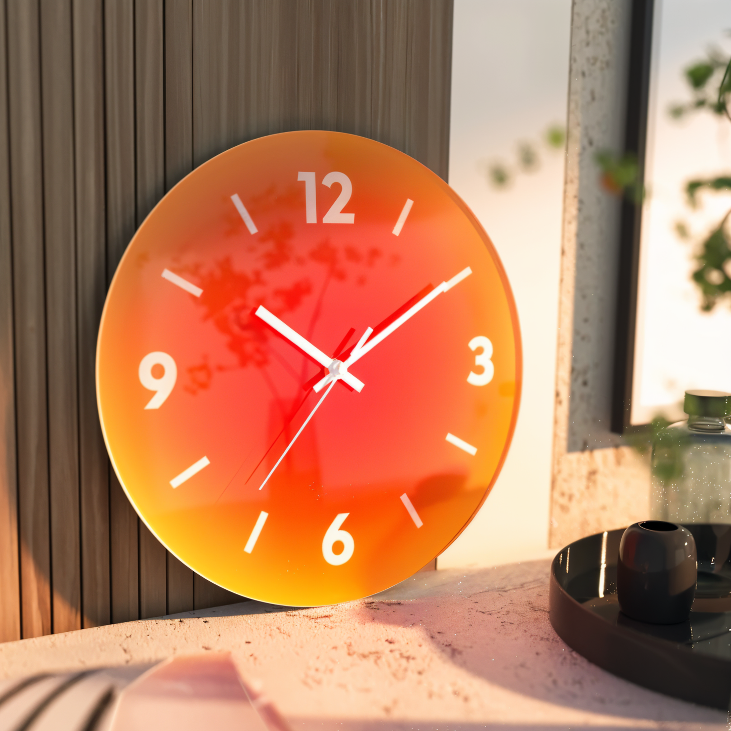 Sonnenuntergang Wanduhr Glasrahmen – Ruhevolle Zeitmessung Mit Farbenfrohem Design 1