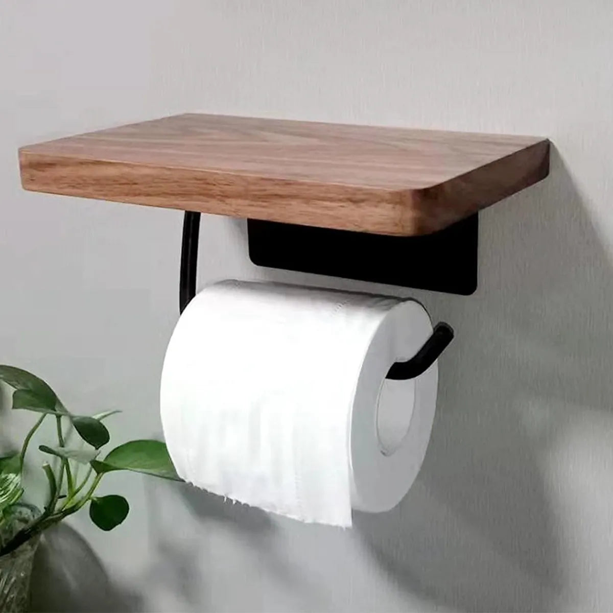 Toilettenpapierhalter Mit Walnussholzregal – Elegante Aufbewahrung Für Ihr Badezimmer 1