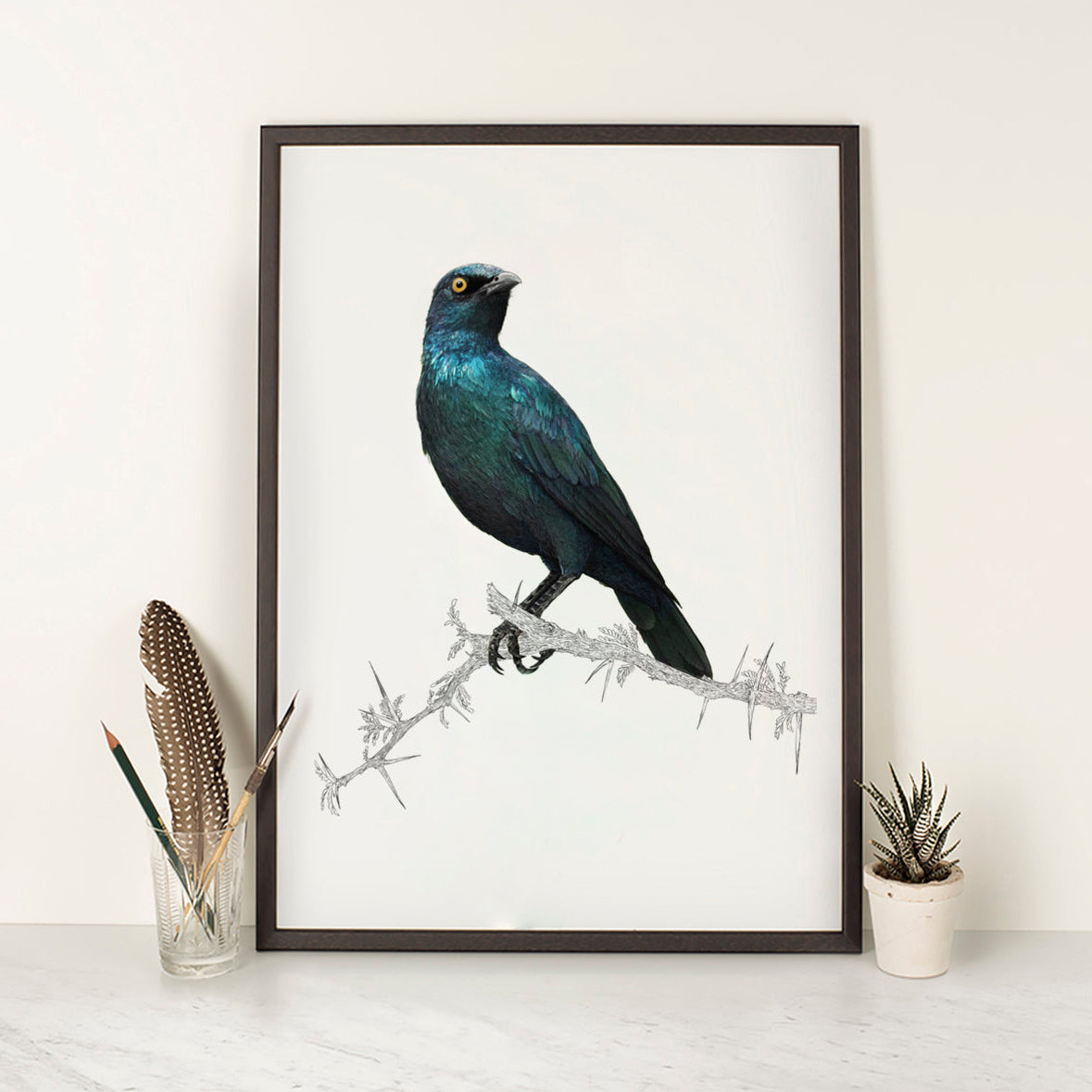 Umhang Glossy Starling – Zeitgenössische Tierillustrationen für Ihr Zuhause 0