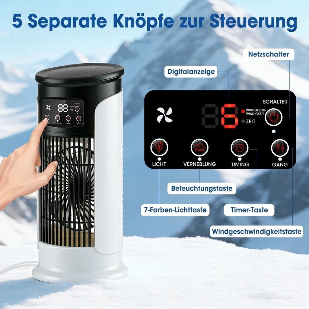 Luftkühler 3-in-1 – mit Wassertank, Ventilator, Luftbefeuchter & LED