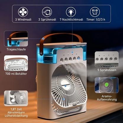 Mini-Klimaanlage 3-in-1 – Ventilator, Luftbefeuchter & Nachtlicht
