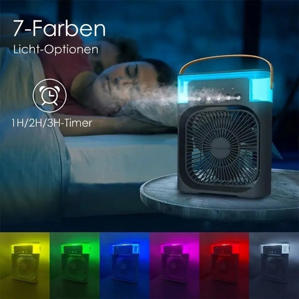 Mini-Klimaanlage 3-in-1 – Ventilator, Luftbefeuchter & Nachtlicht