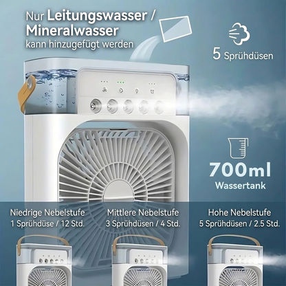 Mini-Klimaanlage 3-in-1 – Ventilator, Luftbefeuchter & Nachtlicht
