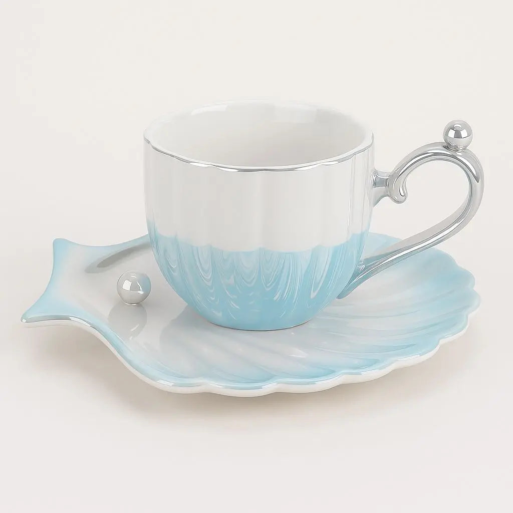 <strong>Marina Perlen Tassen- und Untertassen-Set</strong> – Elegantes Muschelmotiv für jeden Anlass 1