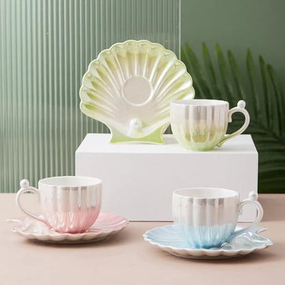 <strong>Marina Perlen Tassen- und Untertassen-Set</strong> – Elegantes Muschelmotiv für jeden Anlass 5
