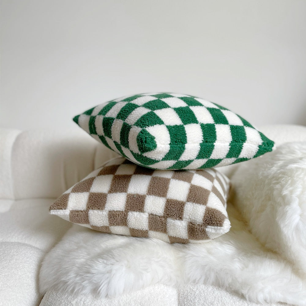 <strong>Plüsch-Kissenbezug Schachbrettmuster</strong> – Stilvolles Design für jeden Raum 1
