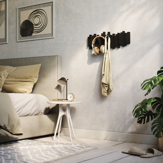 <strong>Schwarzes Sticks Wandregal mit Haken</strong> – Praktische und stilvolle Wandgarderobe 1