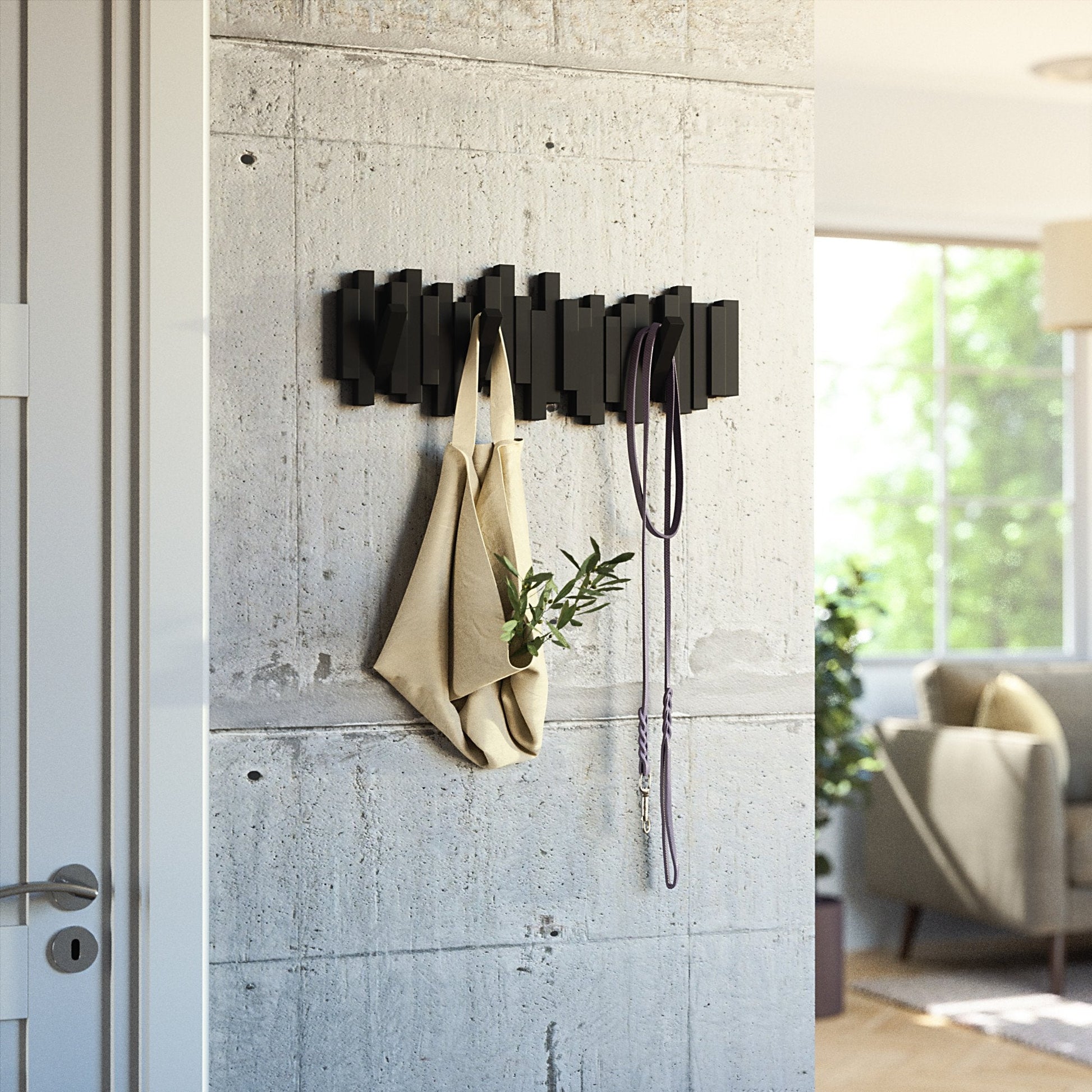 <strong>Schwarzes Sticks Wandregal mit Haken</strong> – Praktische und stilvolle Wandgarderobe 4