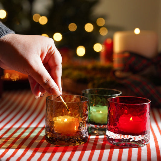 <strong>Set Mit 3 Teelichthaltern Aus Gehämmertem Glas – Stilvolles Lichtspiel Für Jede Gelegenheit</strong> 0