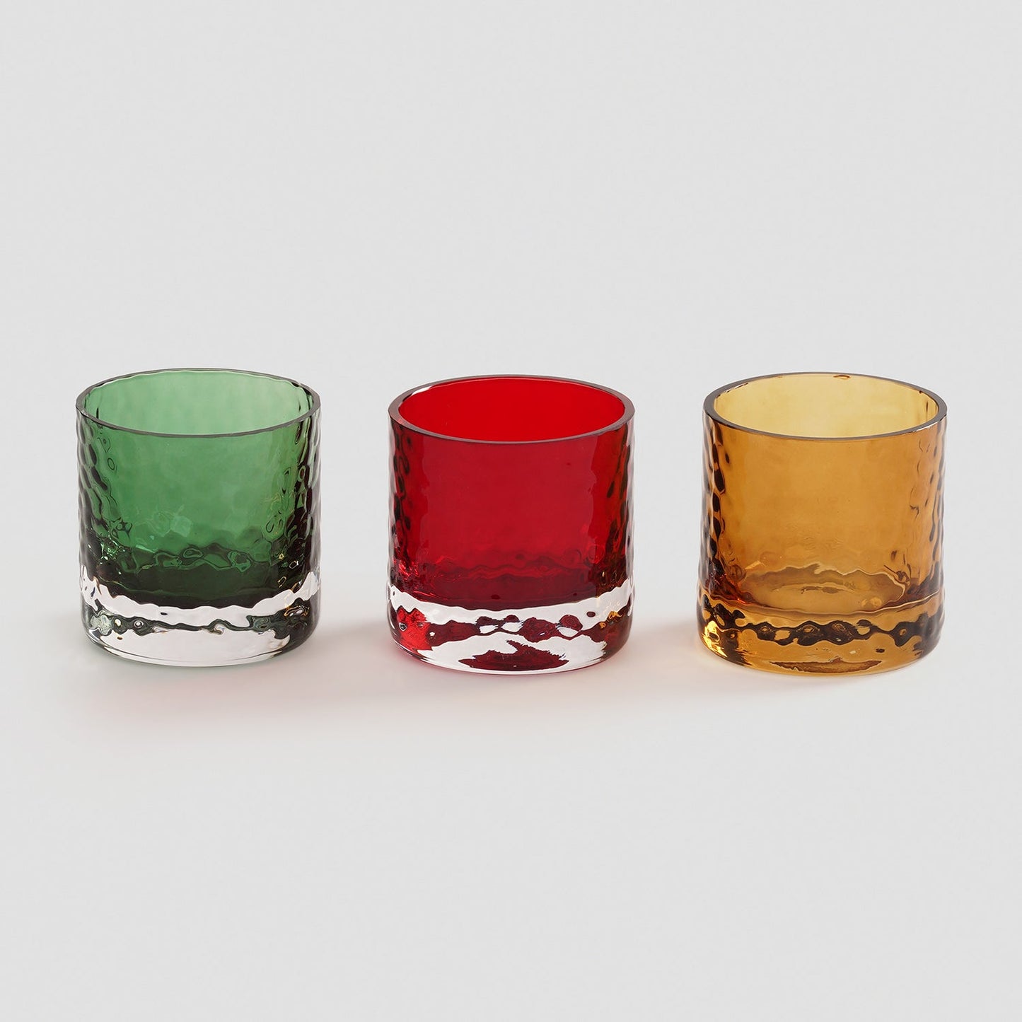 <strong>Set Mit 3 Teelichthaltern Aus Gehämmertem Glas – Stilvolles Lichtspiel Für Jede Gelegenheit</strong> 4