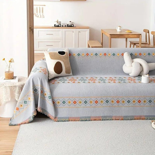 <strong>Sofabezug Chenille mit Fransen – Stilvolles Bohemian Design für Ihr Zuhause</strong> 0